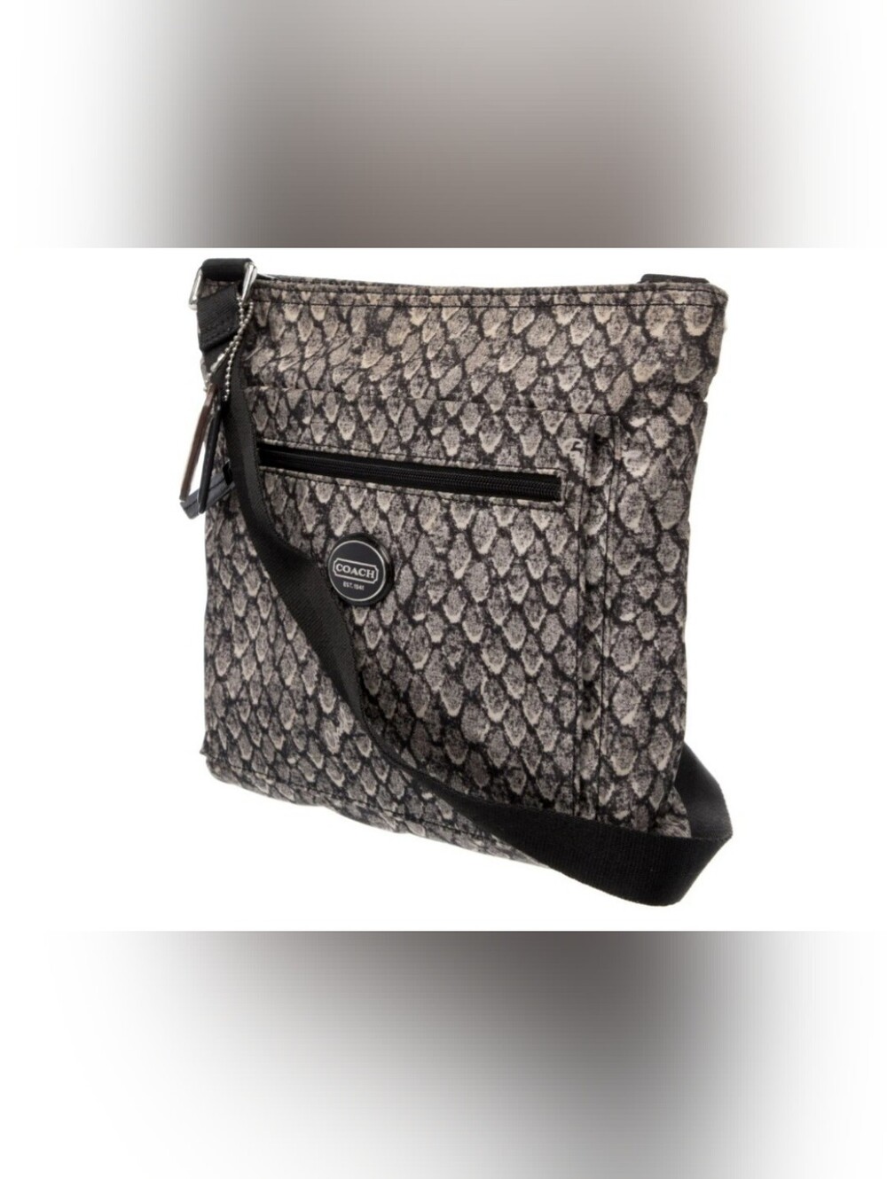 Coach Gray and Black Snake-Print Nylon Crossbody Bag, NWOT - Picture 2 of 13